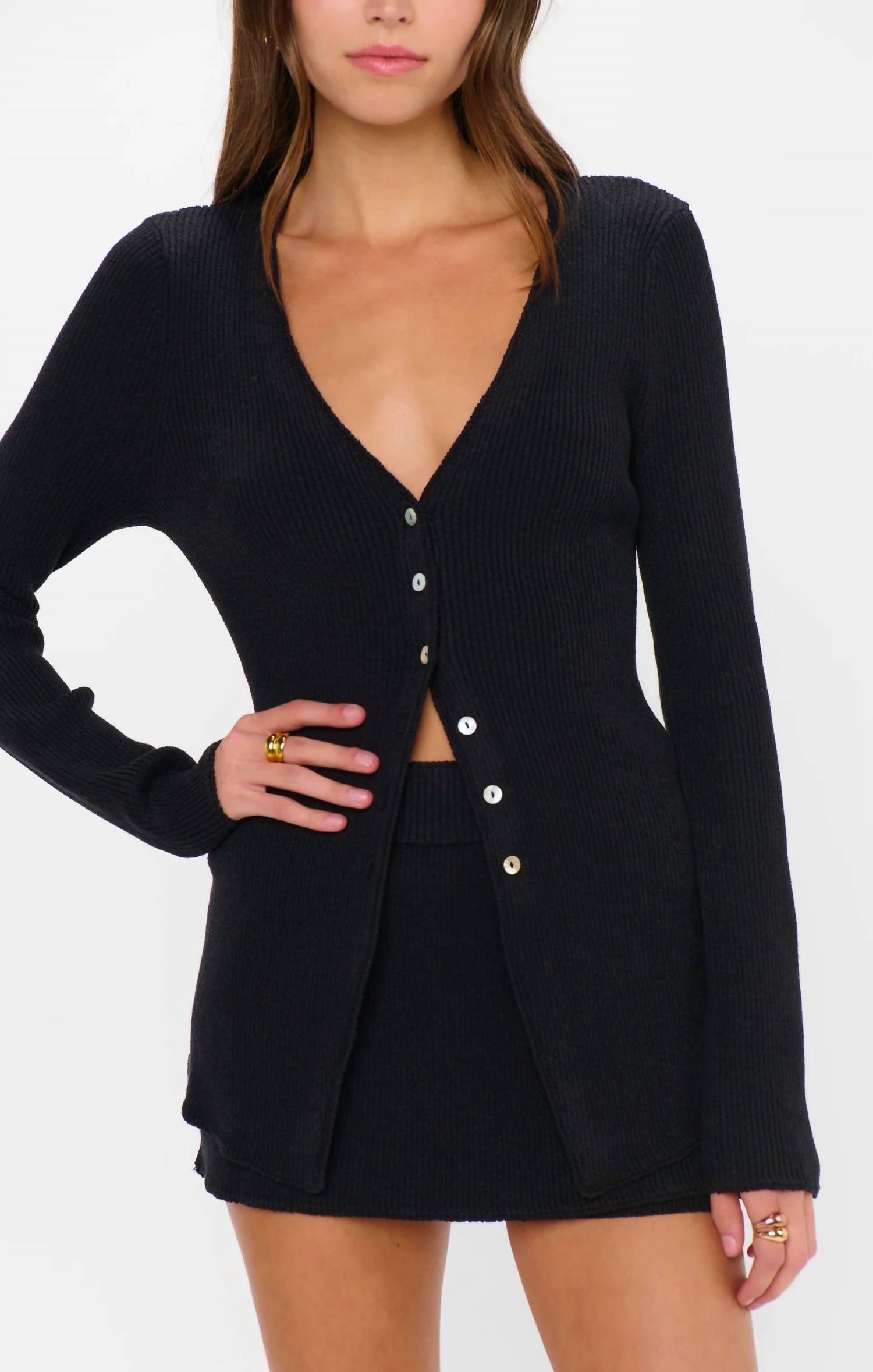 Josie Top In Black Rib Knit