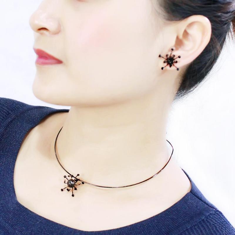Ruthenium White Metal Jewelry Sets with Top Grade Crystal in Jet