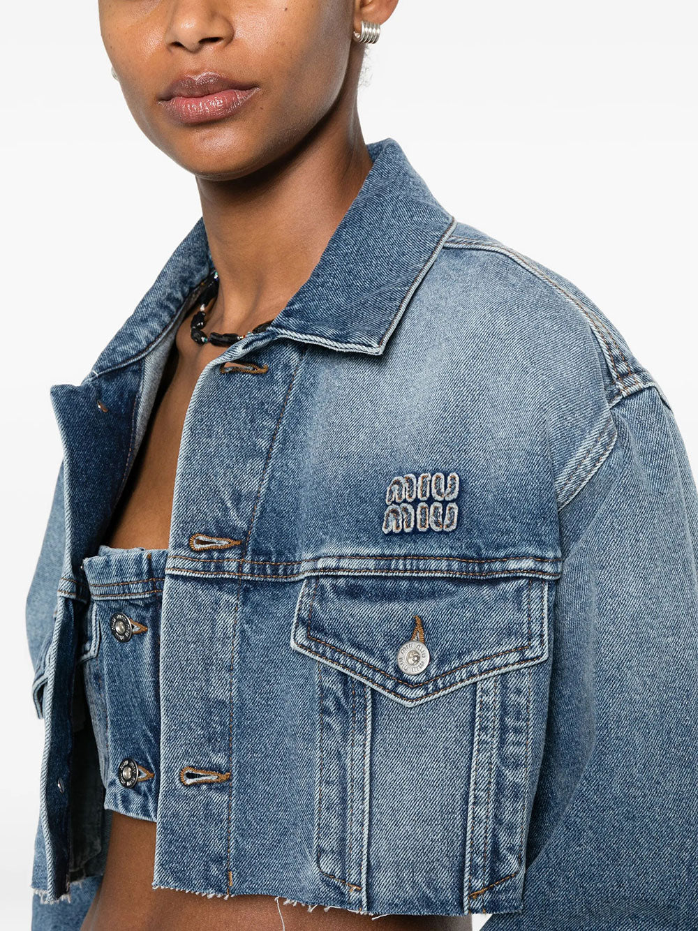 Miu Miu Women Cropped Washed Denim Jacket