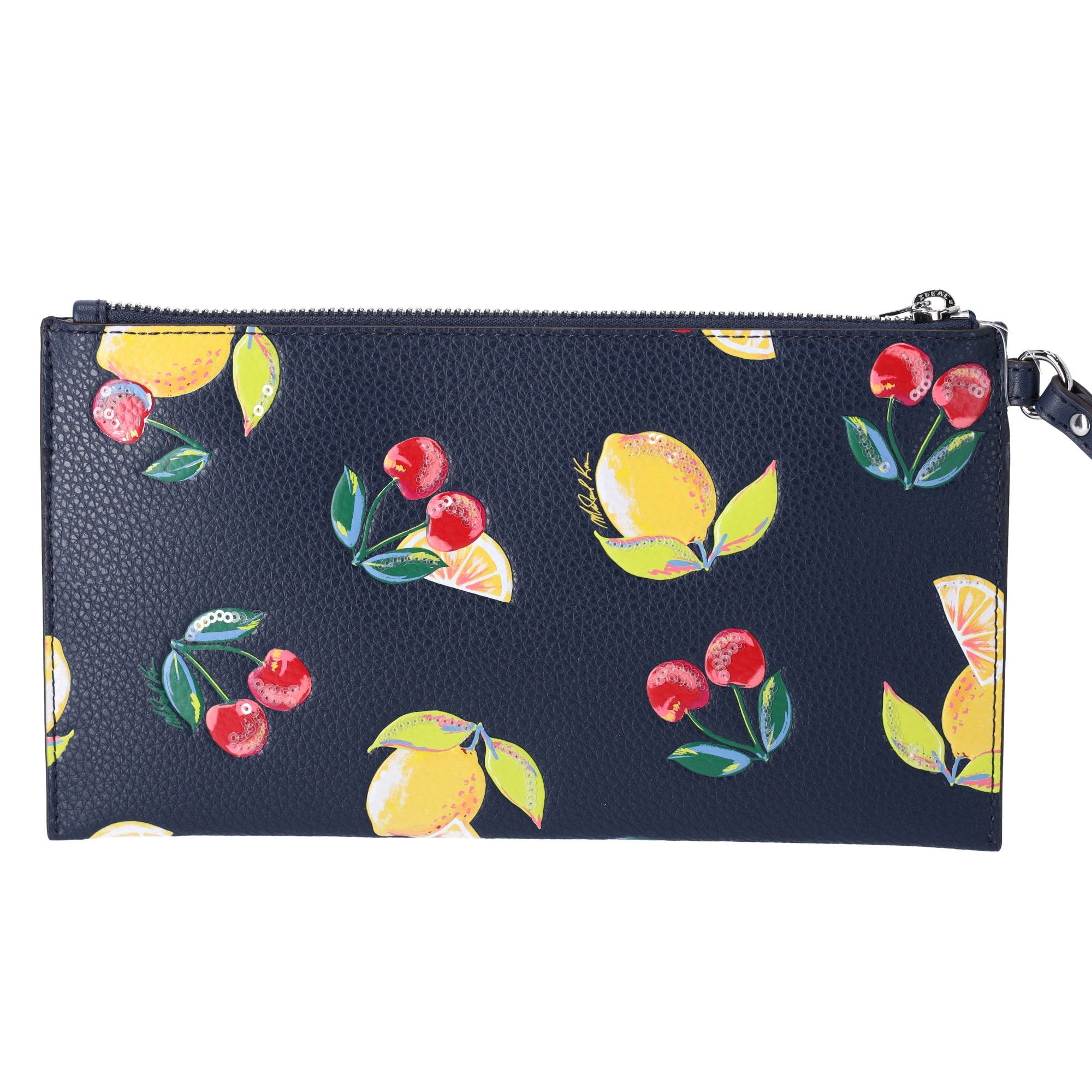Michael Kors Jet Set Travel Large Top Zip Wristlet Clutch Navy Fruit Handbag