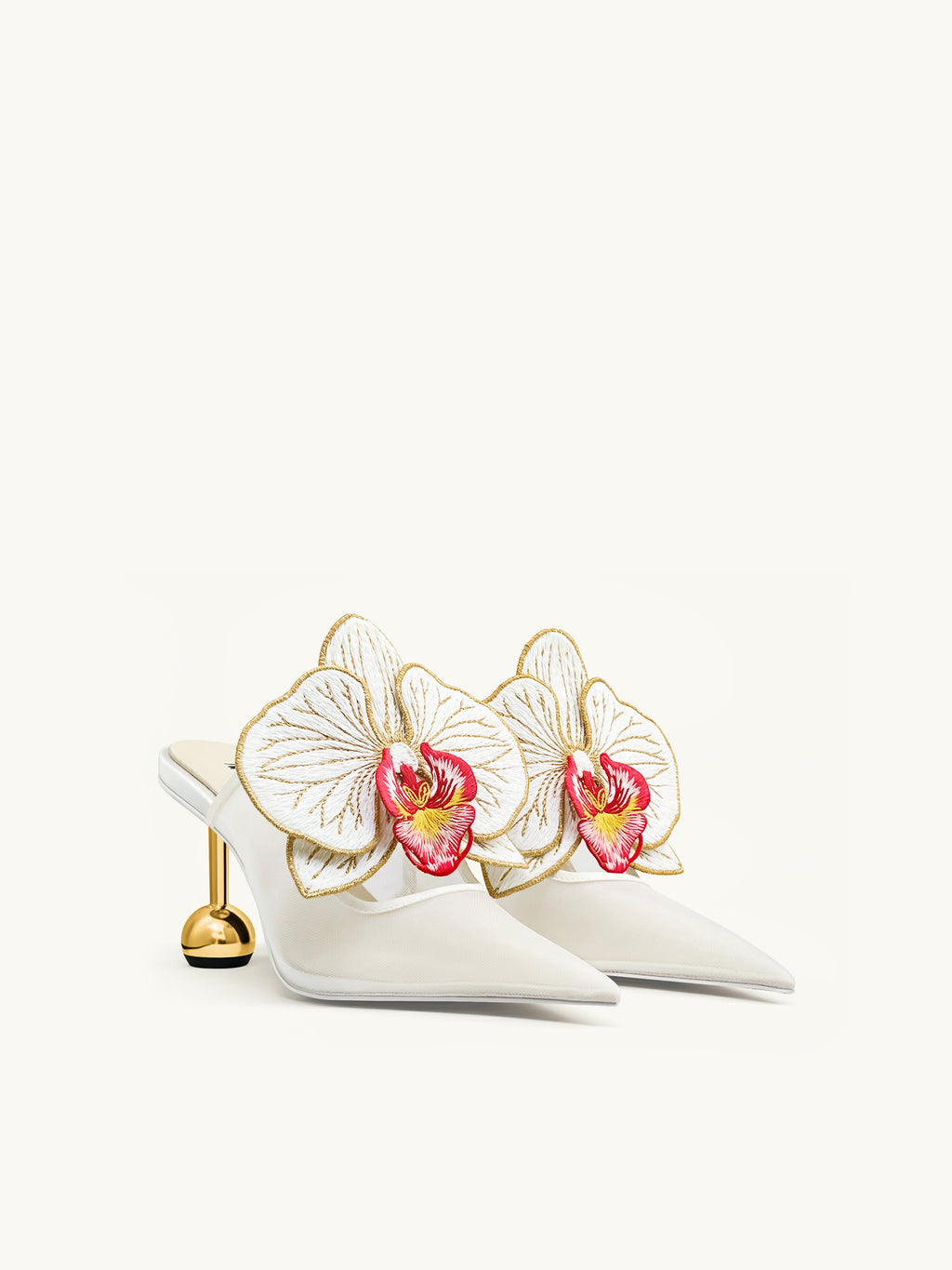Sofia Orchid Sphere Heel Mules - White