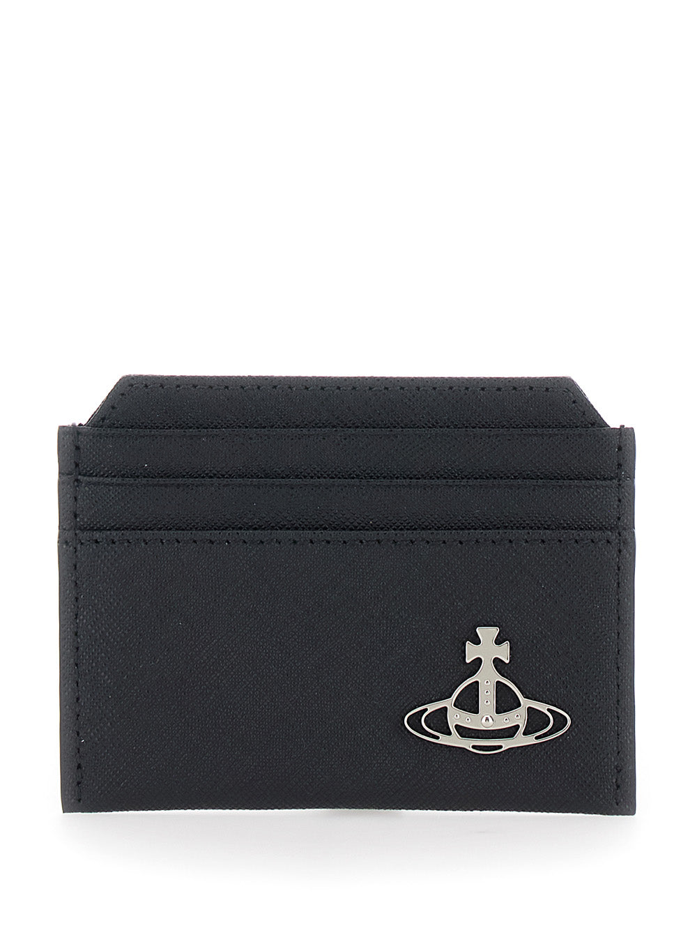 Vivienne Westwood Women Black Card Holder With Orb Detail On The Front In Grained Leather Woman