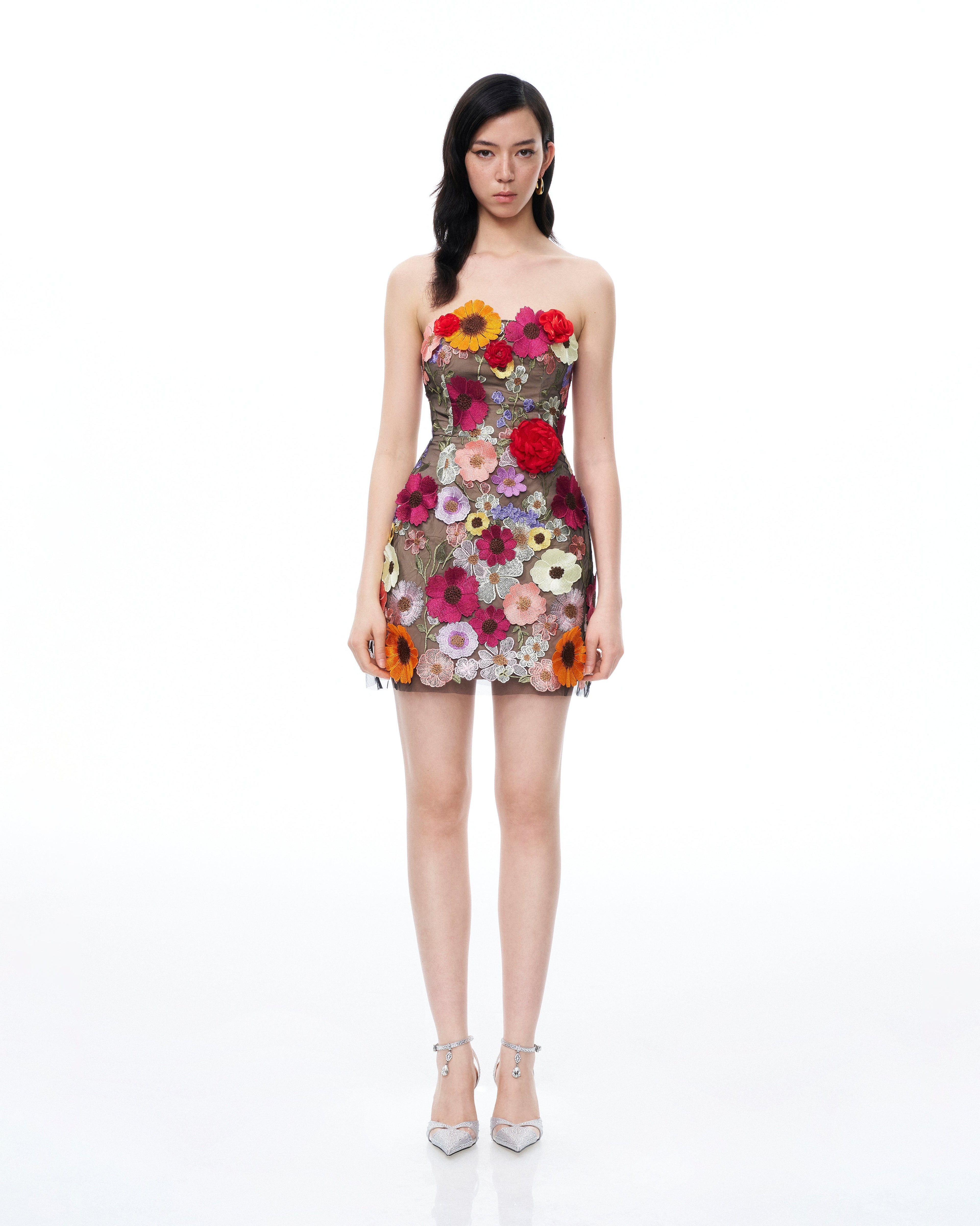 Cassian Floral Embroidered Mini Dress - Black Multi
