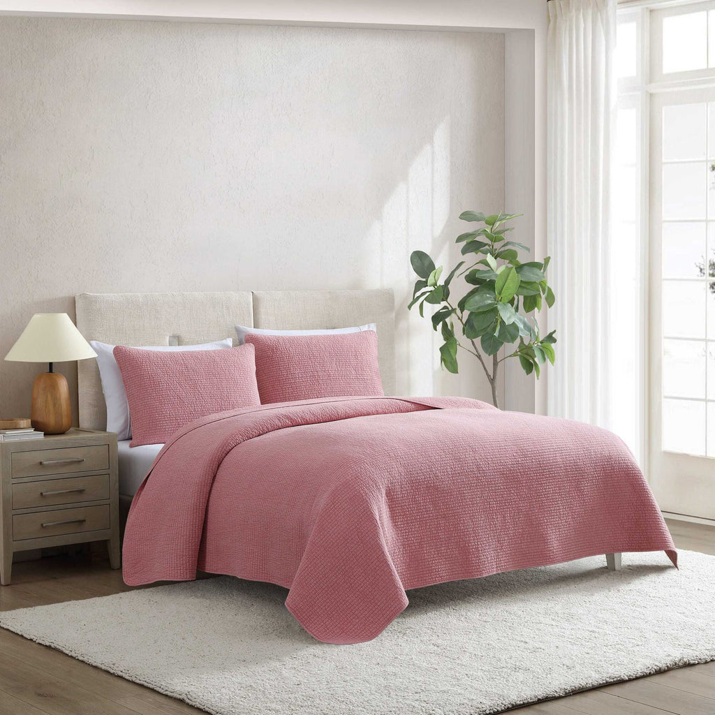 Nautica Seashore Stitch Pink Twin Quilt Set