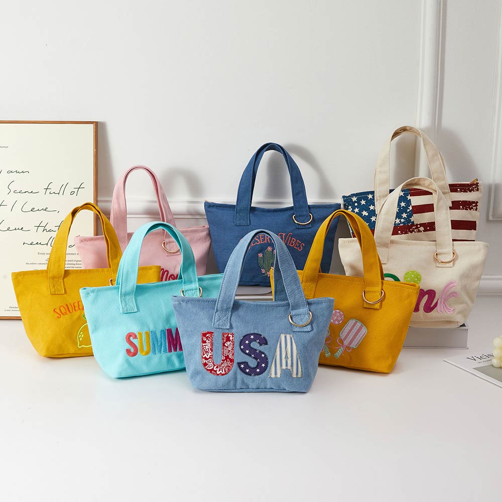 DINK Letter Embroidered Small Canvas Tote Bag