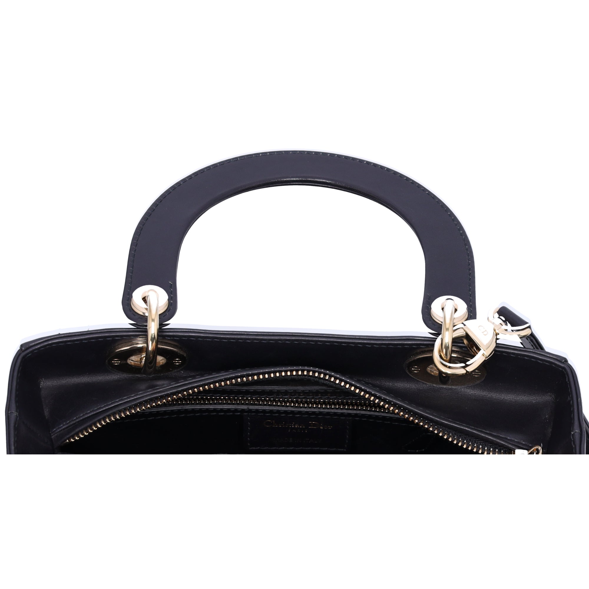 Christian Dior Lady Dior Medium Bag Handbag Black Blue Calf Skin