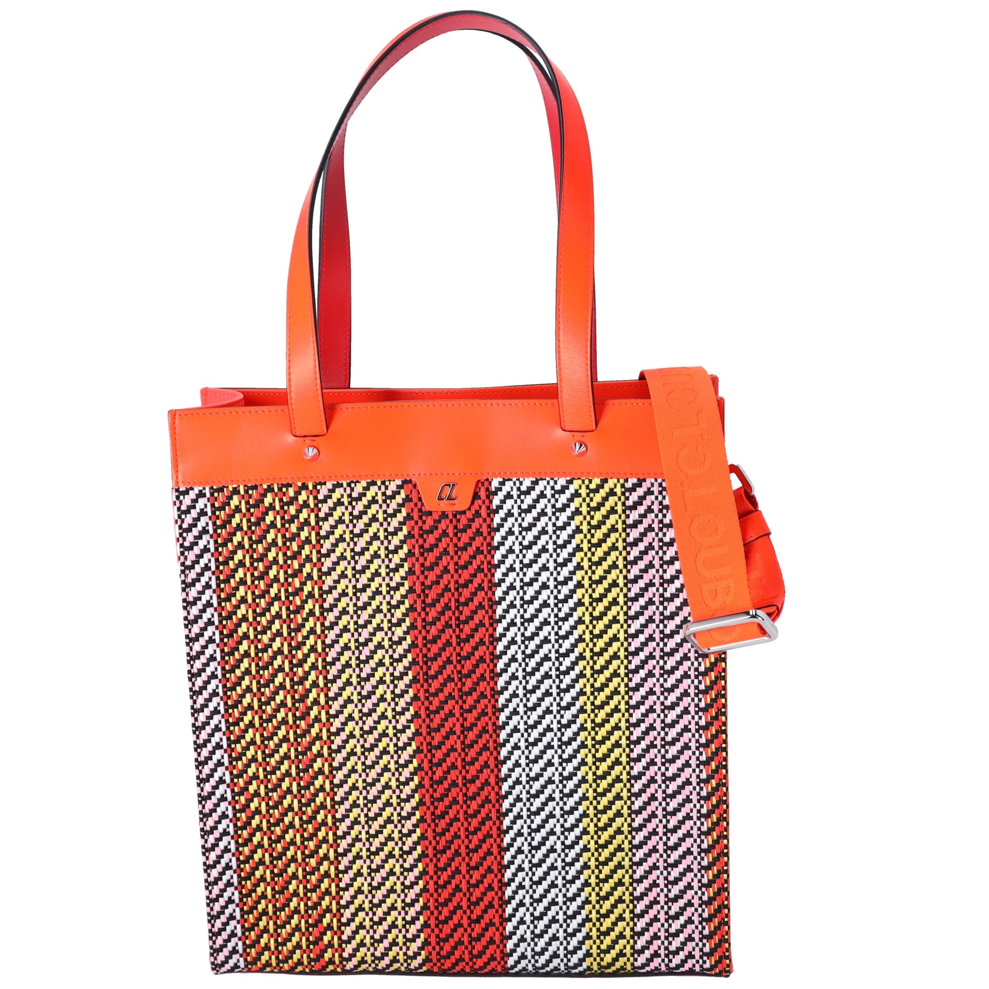 Christian Louboutin Louis Tote 1225327 Red Navy Multi Straw Leather Rubber