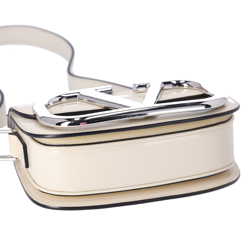 Valentino V logo Signature Shoulder Bag Cream Patent Leather