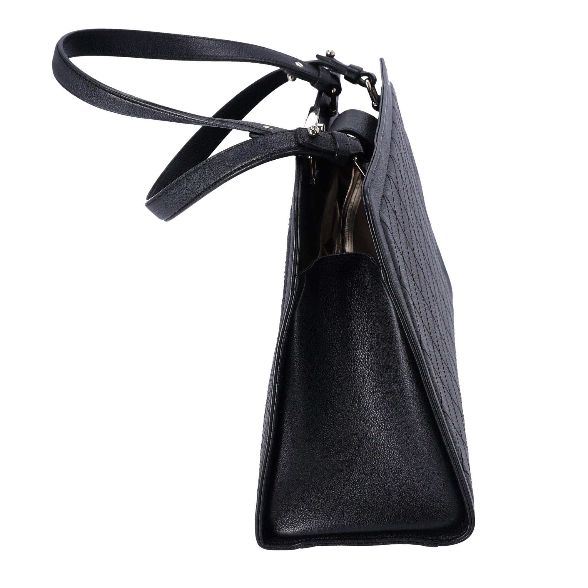 CHANEL Large Label Click Shopper Tote Black Stitched Grained Calfskin