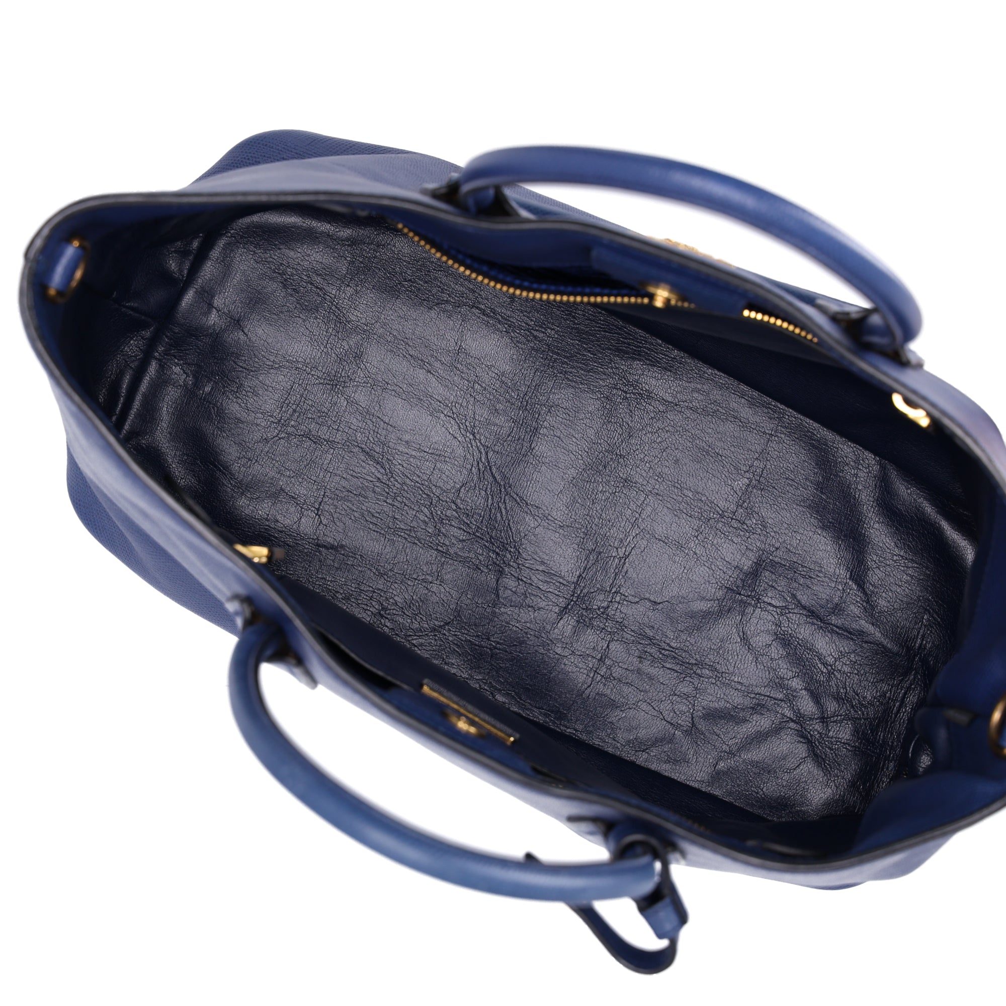 PRADA Logo Tote Bag BN2729 Blue Saffiano Cuir Leather