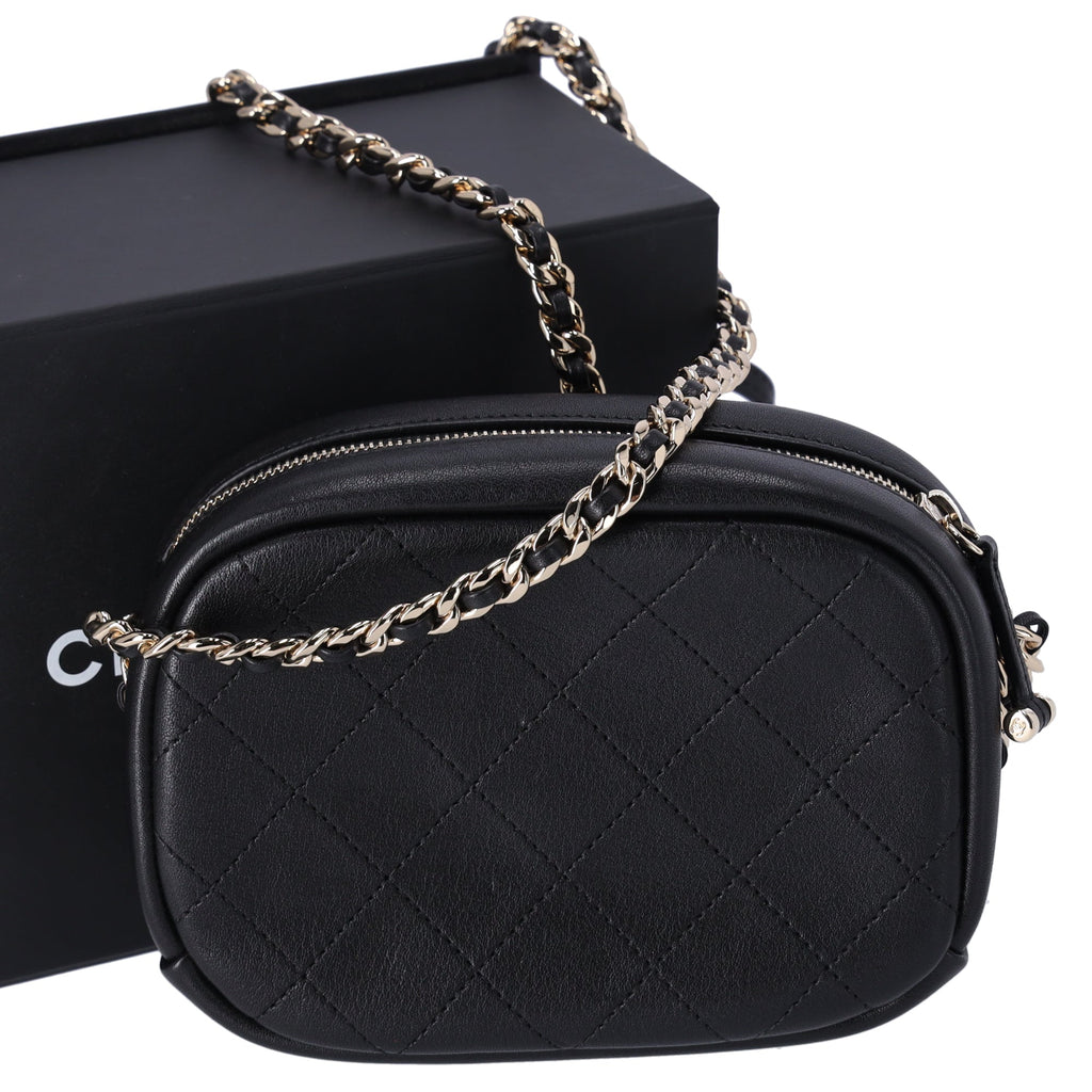 Chanel Quilted Lambskin Small Casual Trip Camera Bag Crossbody Black
