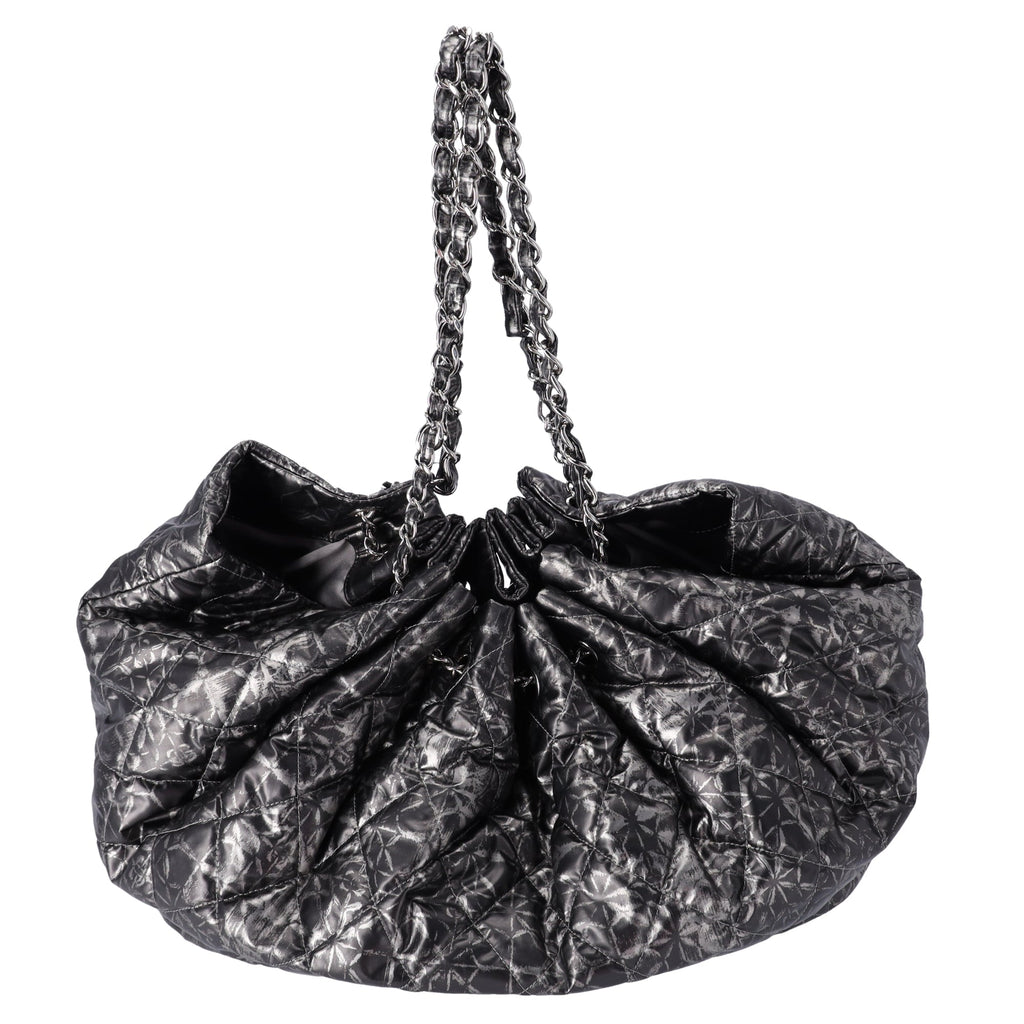 Chanel Coco Mark Melrose Cabas Matelasse Chain Shoulder Bag Black Silver