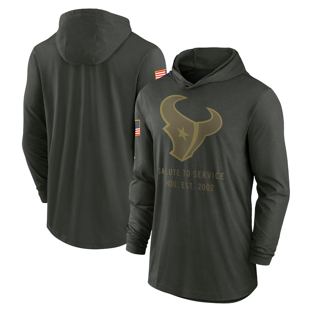Men's Houston Texans Forest Green 2025 Salute to Service Sideline Dri-FIT Lightweight Hooded Pullover
