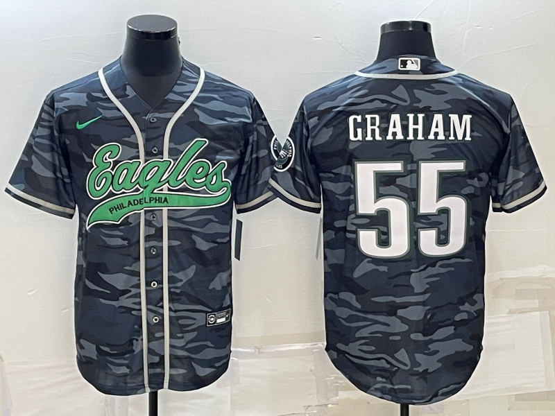 Men's Philadelphia Eagles Brandon Graham #55 Grey Camouflage Game jersey Joint Edition