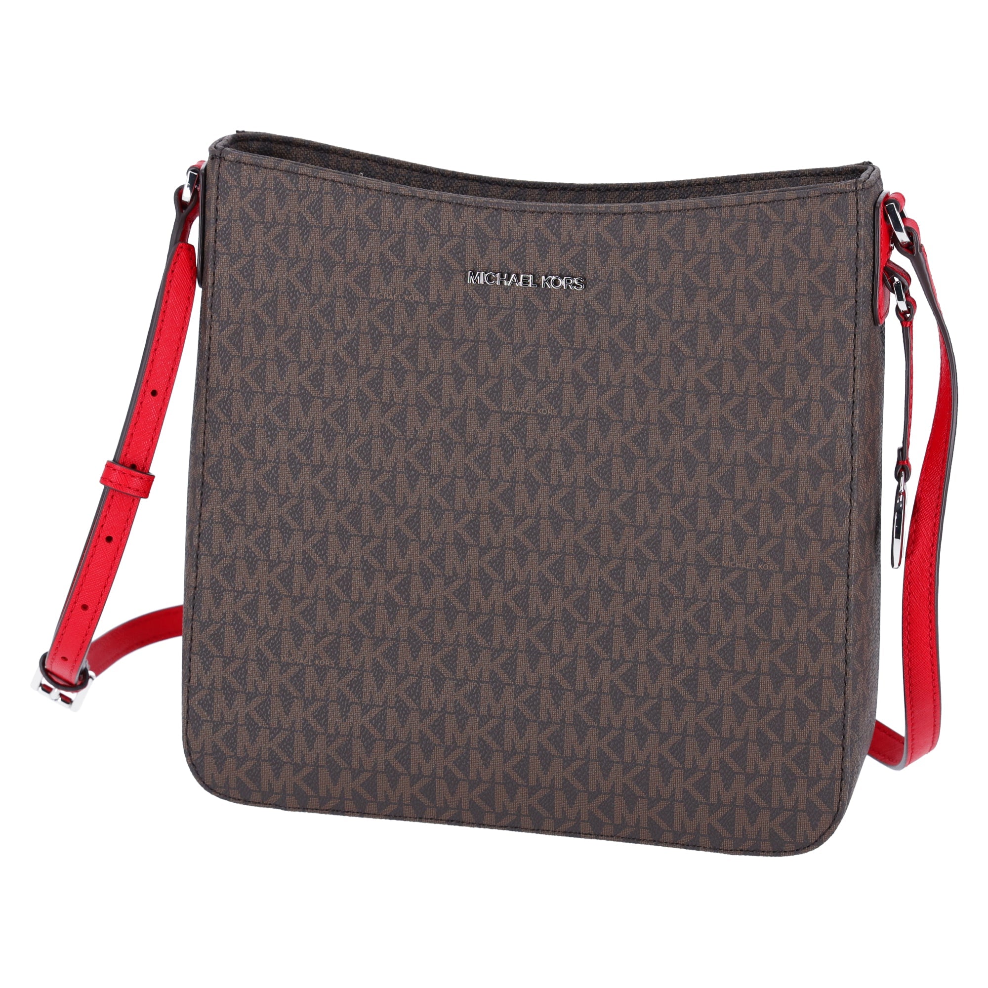 Michael Kors Jet Set Travel Large Messenger Bag Crossbody Brown MK Bright Red