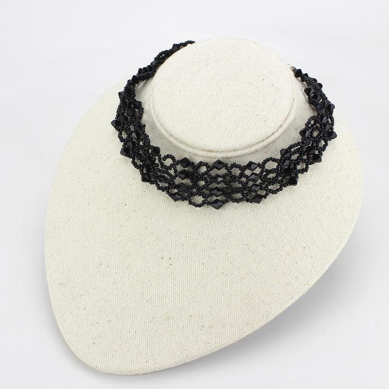Rhodium Brass Necklace with Synthetic Synthetic Glass in Jet
