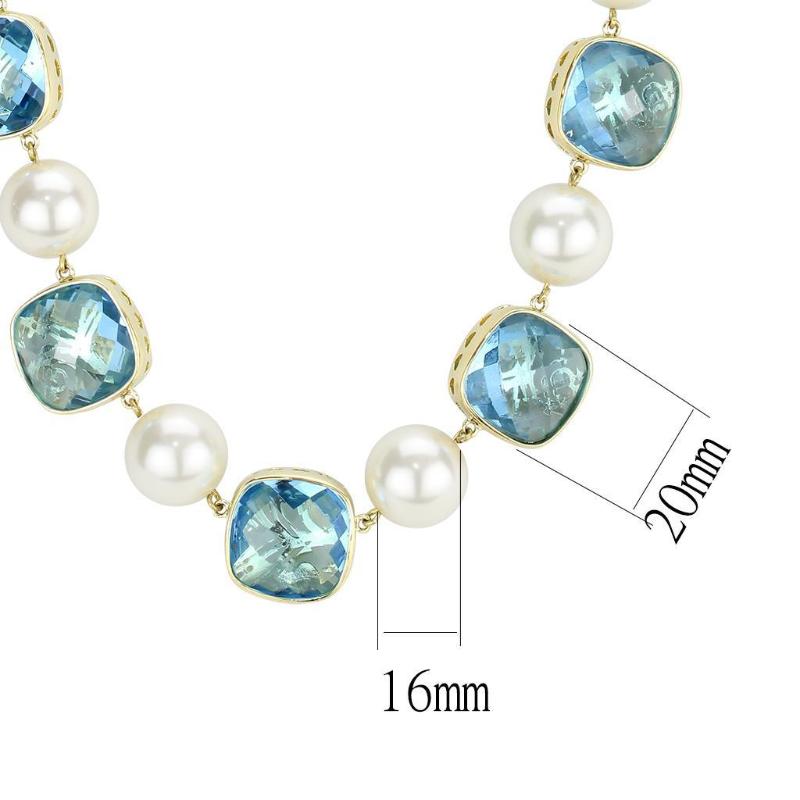 Gold Brass Necklace with Synthetic Synthetic Glass in Sea Blue