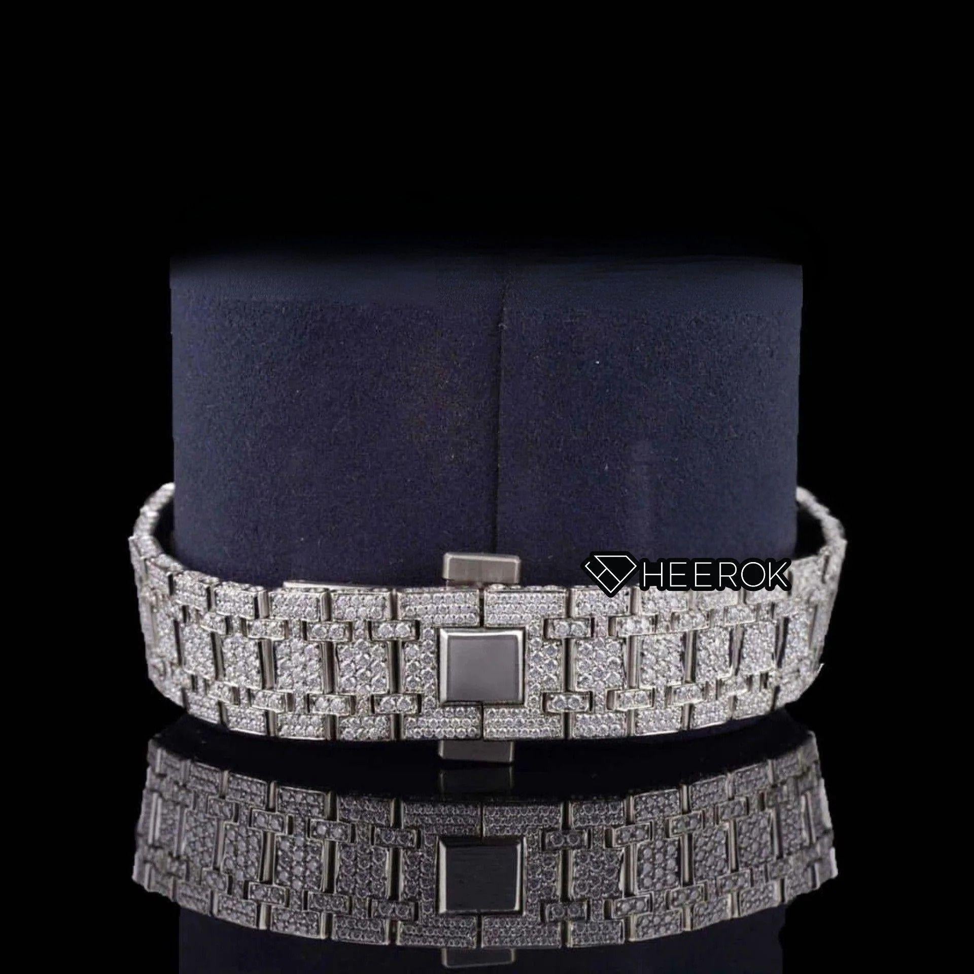 AP Royal Oak Fully Iced Out White Dial Stick Markers Diamond Bezel Moissanite Diamond Bracelet