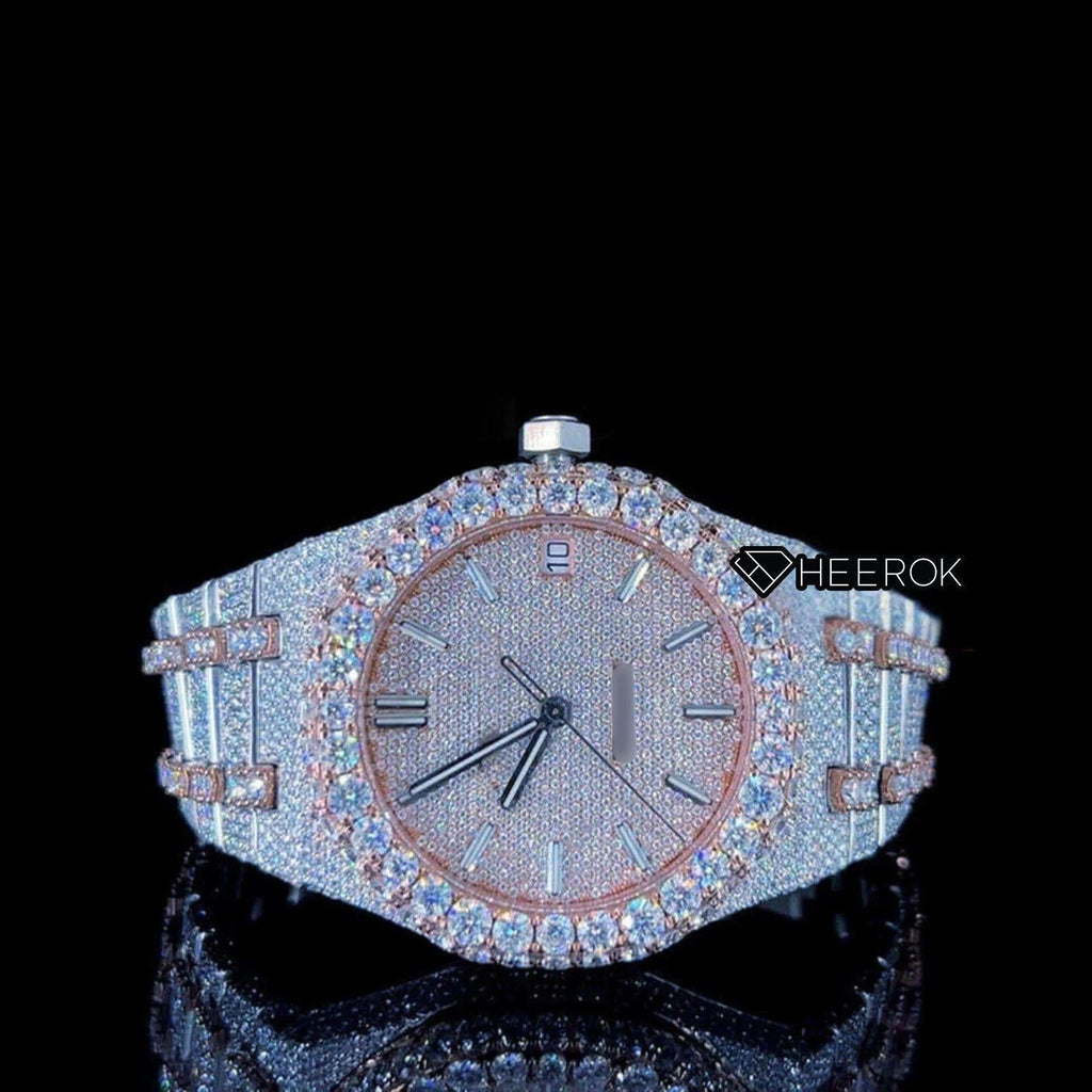 AP Royal Oak Rose Gold Dial Stick Markers Diamond Bezel Two Tone Rose Gold Moissanite Diamond Bracelet