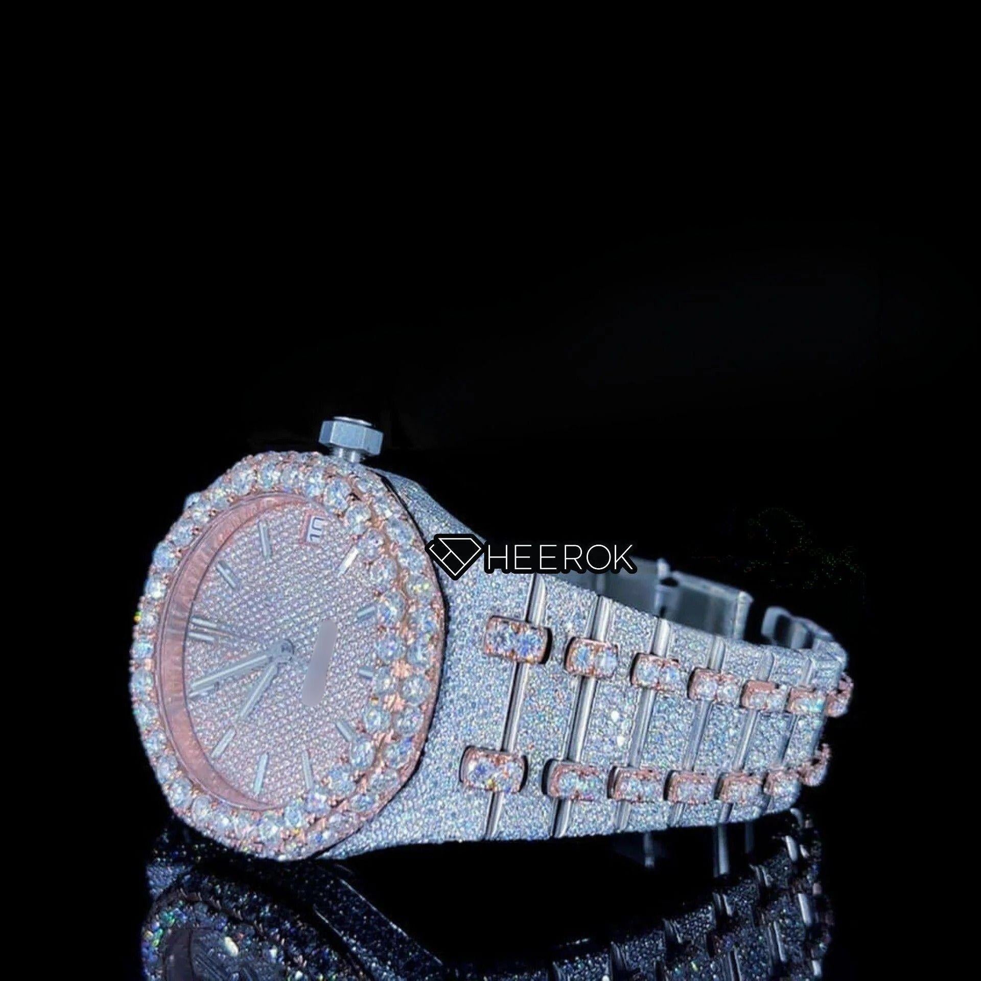 AP Royal Oak Rose Gold Dial Stick Markers Diamond Bezel Two Tone Rose Gold Moissanite Diamond Bracelet