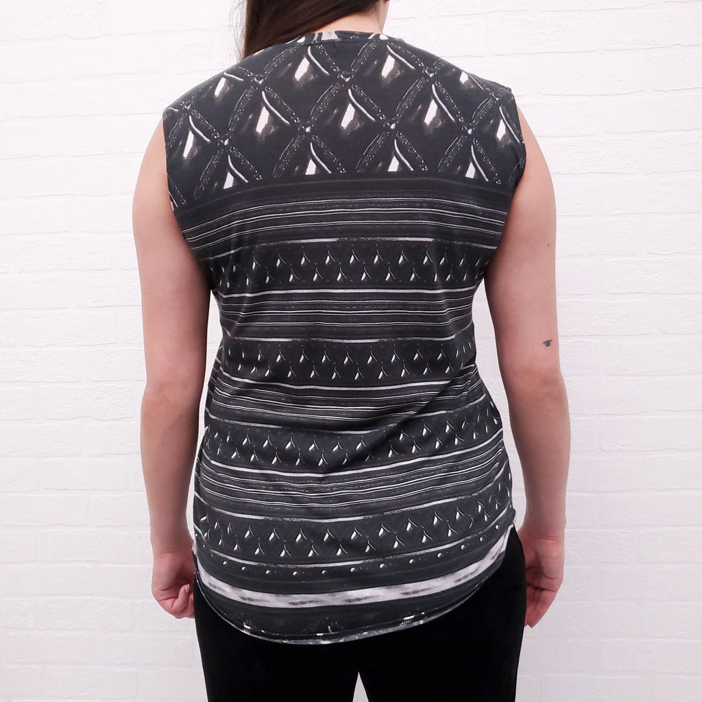 BALMAIN PATTERNED TANK WITH GOLD BUTTONS - SIZE 38