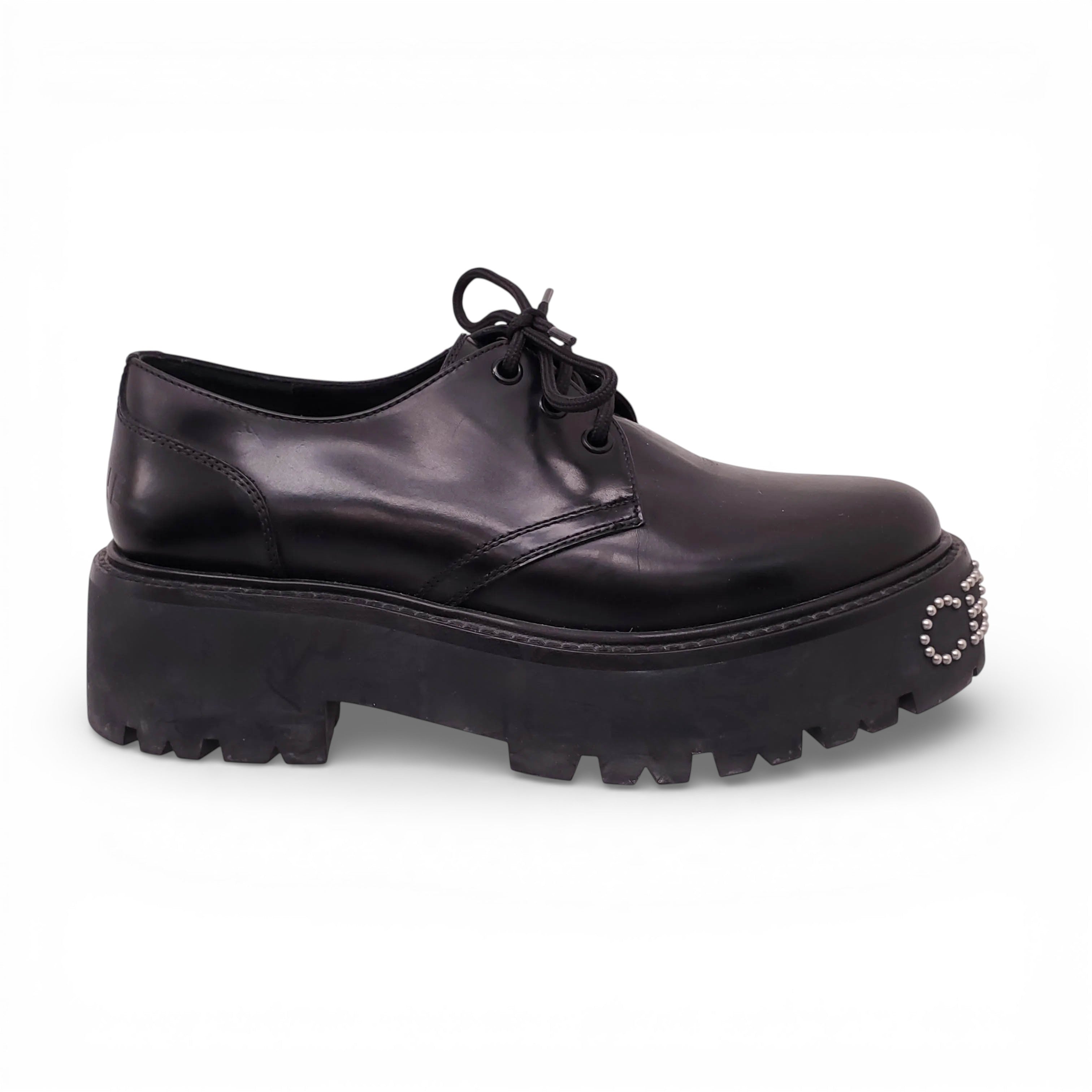 CELINE BLACK CHUNKY STUDDED LOGO OXFORDS - SIZE 39