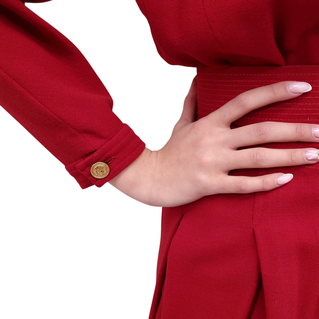 CHANEL VINTAGE RED DRESS WITH LOGO BELT - SIZE XS