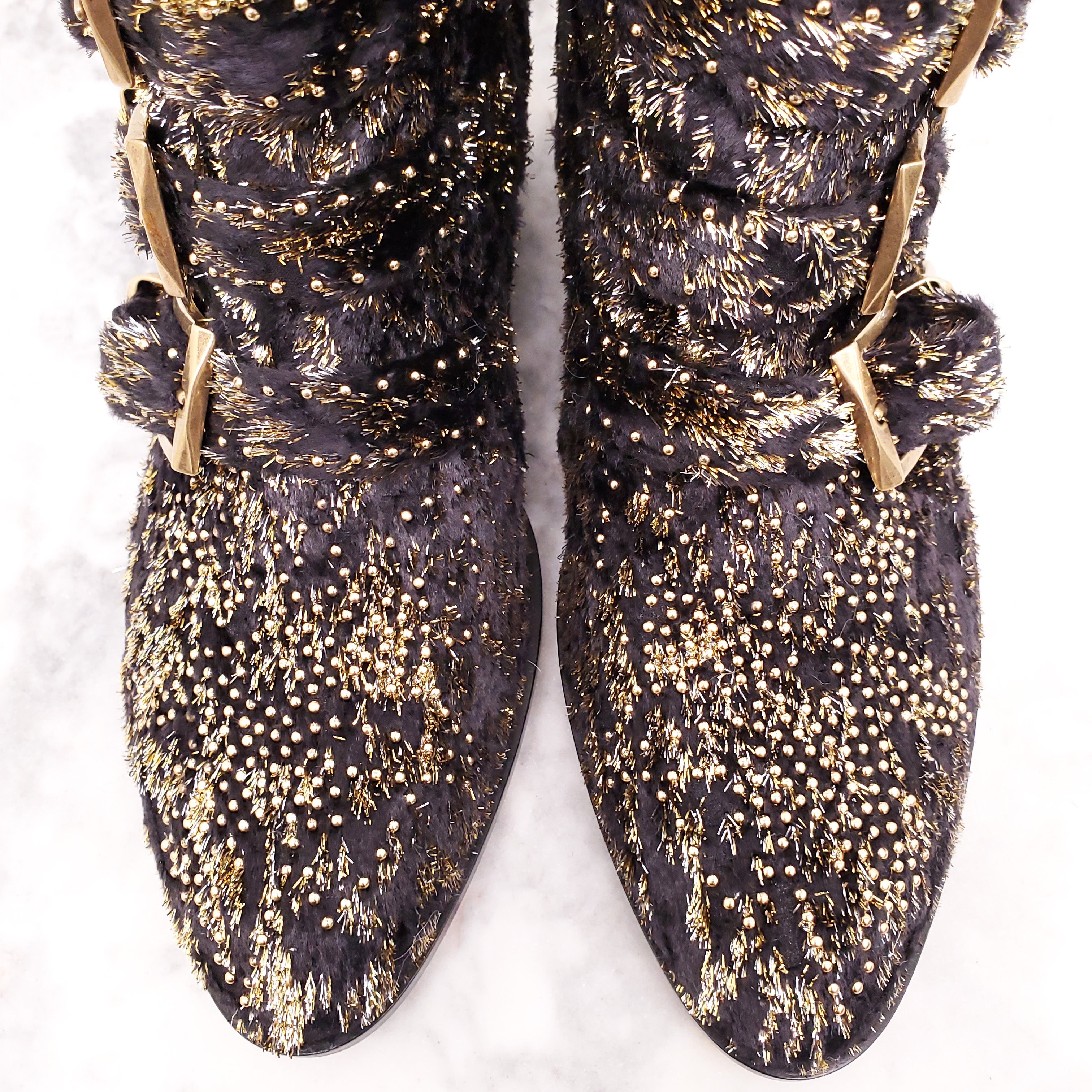 CHLOE METALLIC SUZANNE BOOTIES - SIZE 36.5