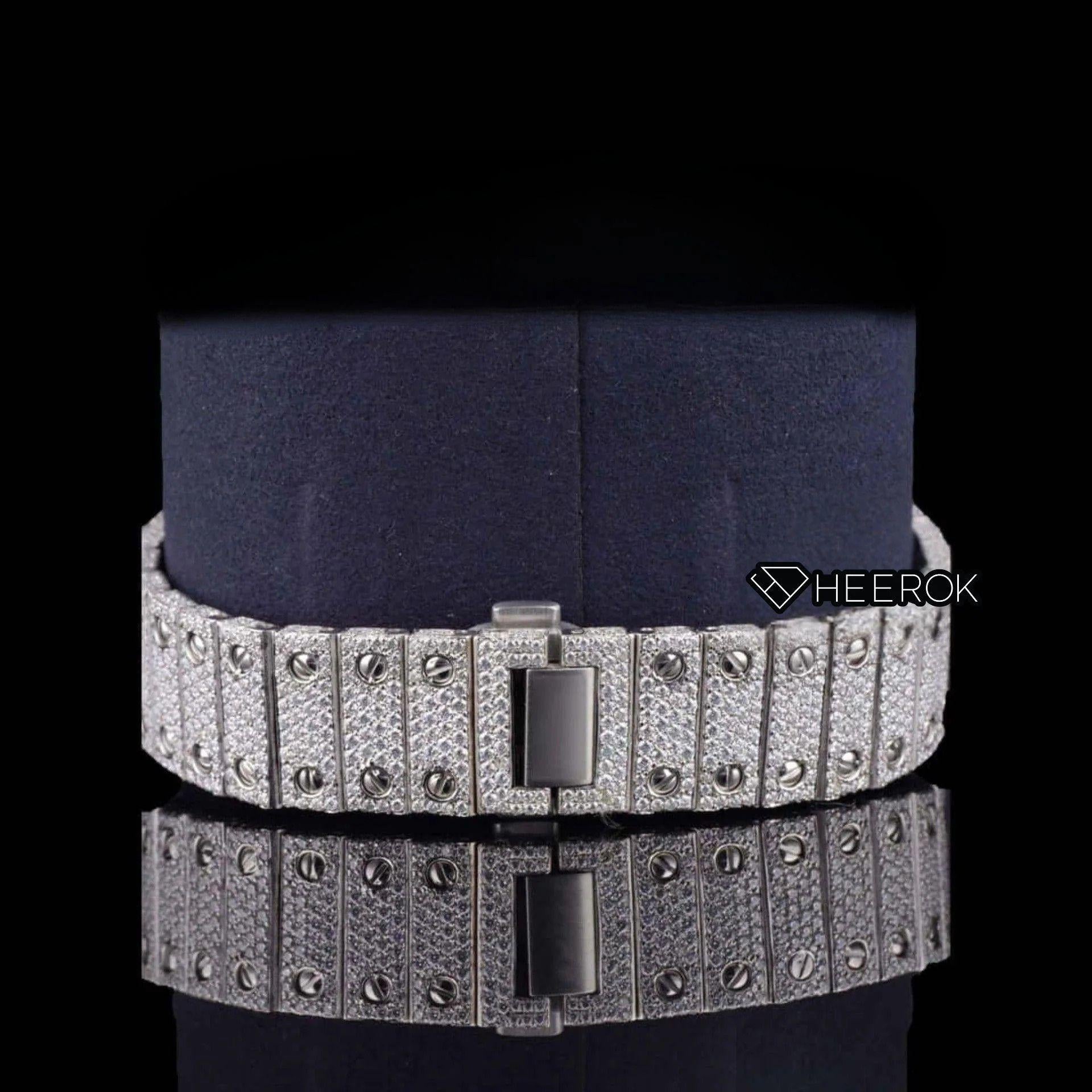 Cartier Santos Black Arabic Numerals White Dial Diamond Bezel Fully Iced Moissanite Diamond For Women