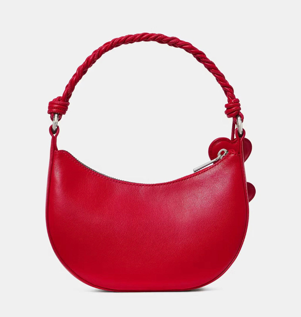 NWT Kate Spade Nova Braided Crescent Leather Shoulder Bag With Heart Charms