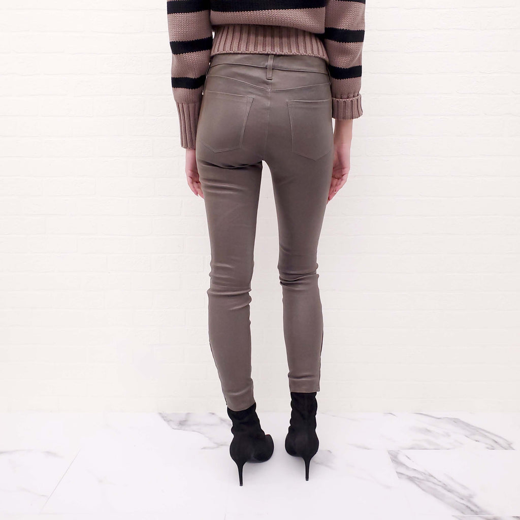 J BRAND KHAKI GREEN LEATHER JEANS - SIZE 28