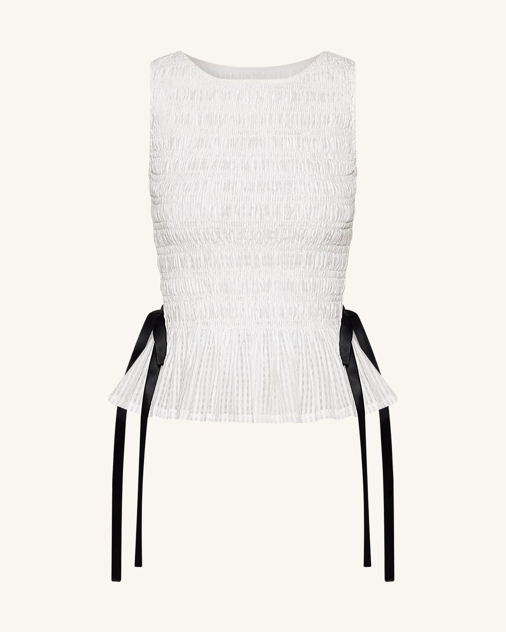 Smocked Peplum Sleeveless Top - White