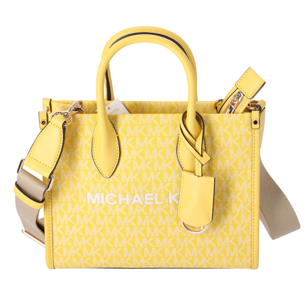 Michael Kors Mirella Small Top Zip Crossbody Bag Golden Yellow MK Signature