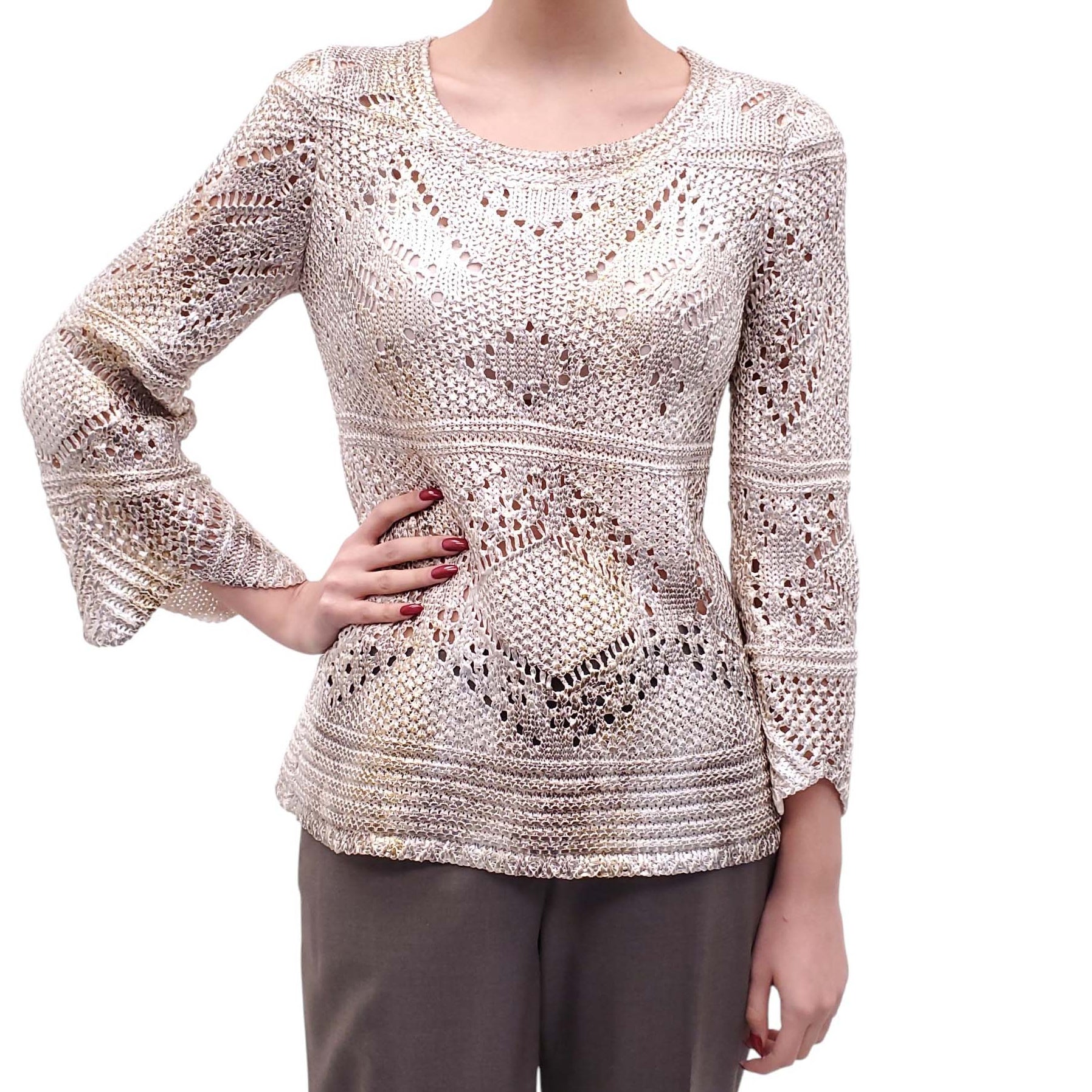 OSCAR DE LA RENTA GOLD CROCHET SWEATER - SIZE M