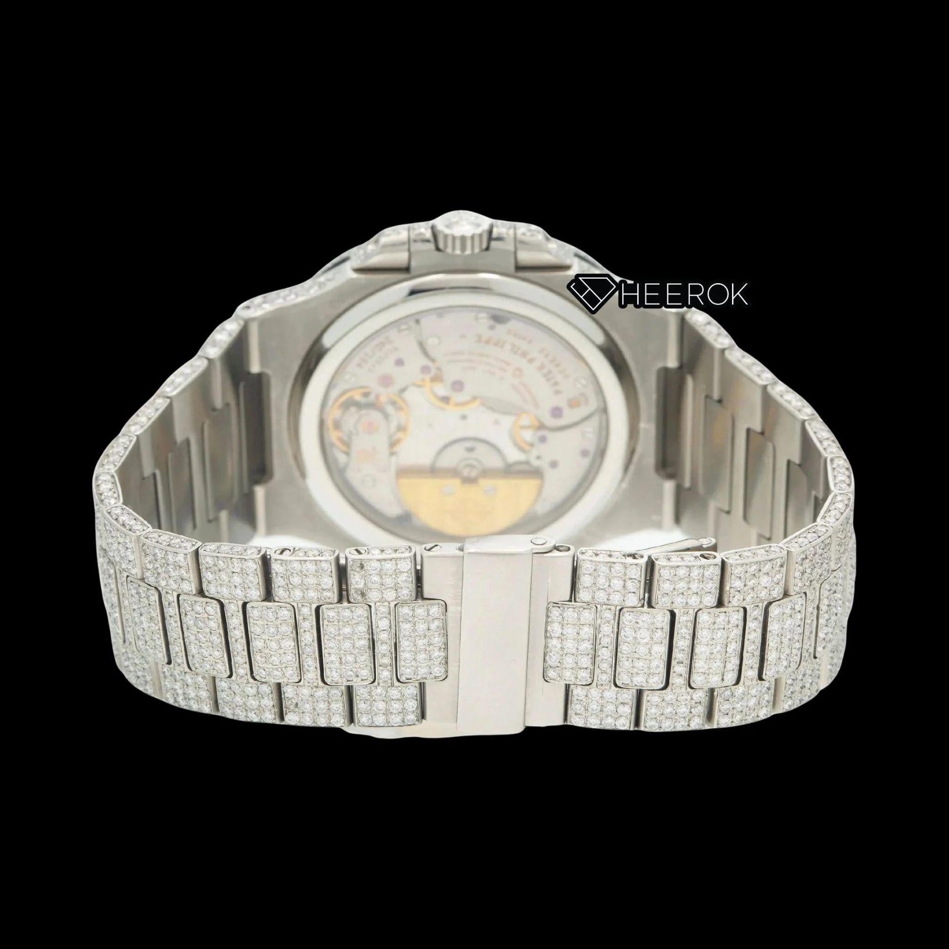 Patek Philippe Nautilus Moonphase Blue Dial Stick Markers Diamond Bezel Moissanite Diamond