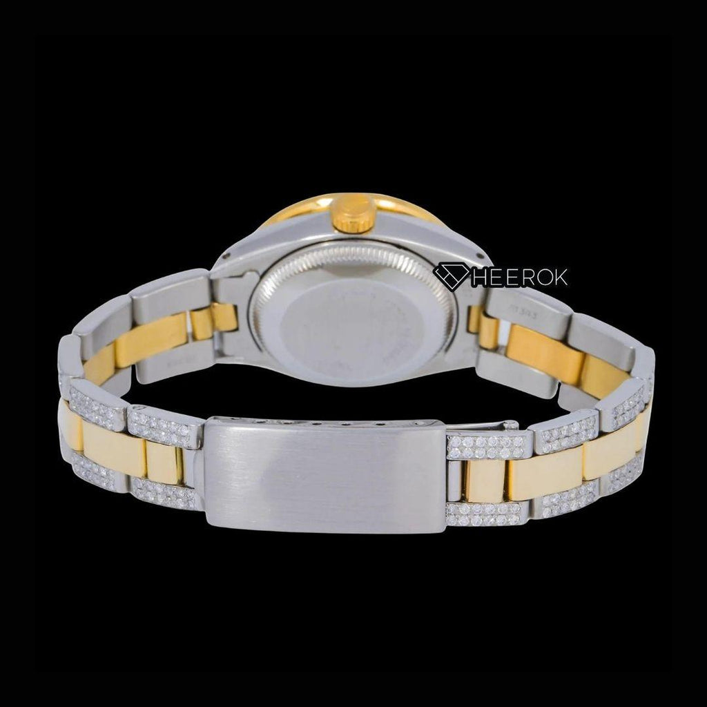 Rolex Datejust Blue Mother of Pearl Dial Diamond Markers Rainbow Diamond Bezel Two Tone Yellow Gold Moissanite Diamond Oyster Bracelet For Women