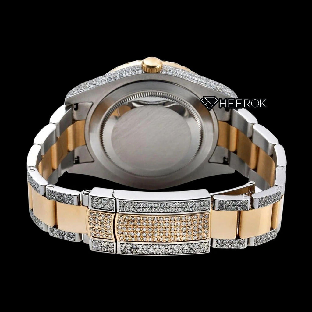 Rolex Datejust Diamond Paved Dial Baguette Diamond Markers Diamond Bezel Two Tone Yellow Gold Moissanite Diamond Oyster Bracelet Watch