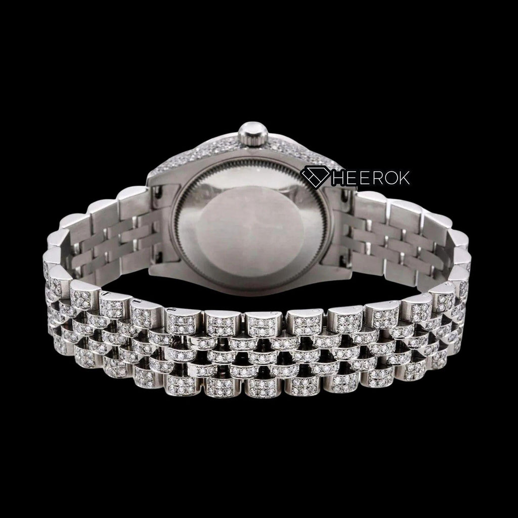 Rolex Datejust Diamond Paved Dial Blue Arabic Numerals Diamond Bezel Fully Iced Moissanite Diamond Jubilee Bracelet For Women