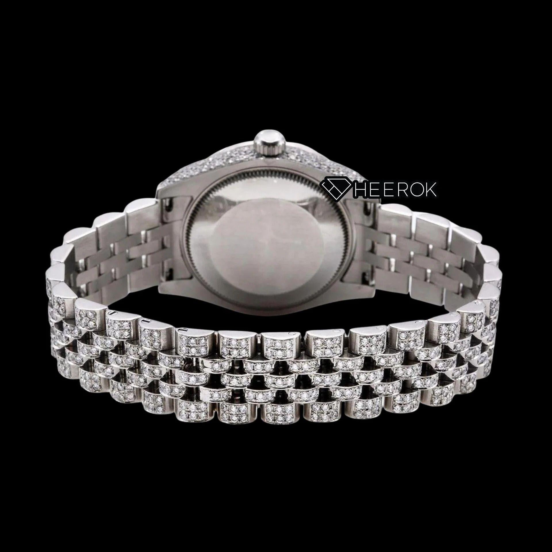 Rolex Datejust Diamond Paved Dial Blue Arabic Numerals Diamond Bezel Fully Iced Moissanite Diamond Jubilee Bracelet For Women