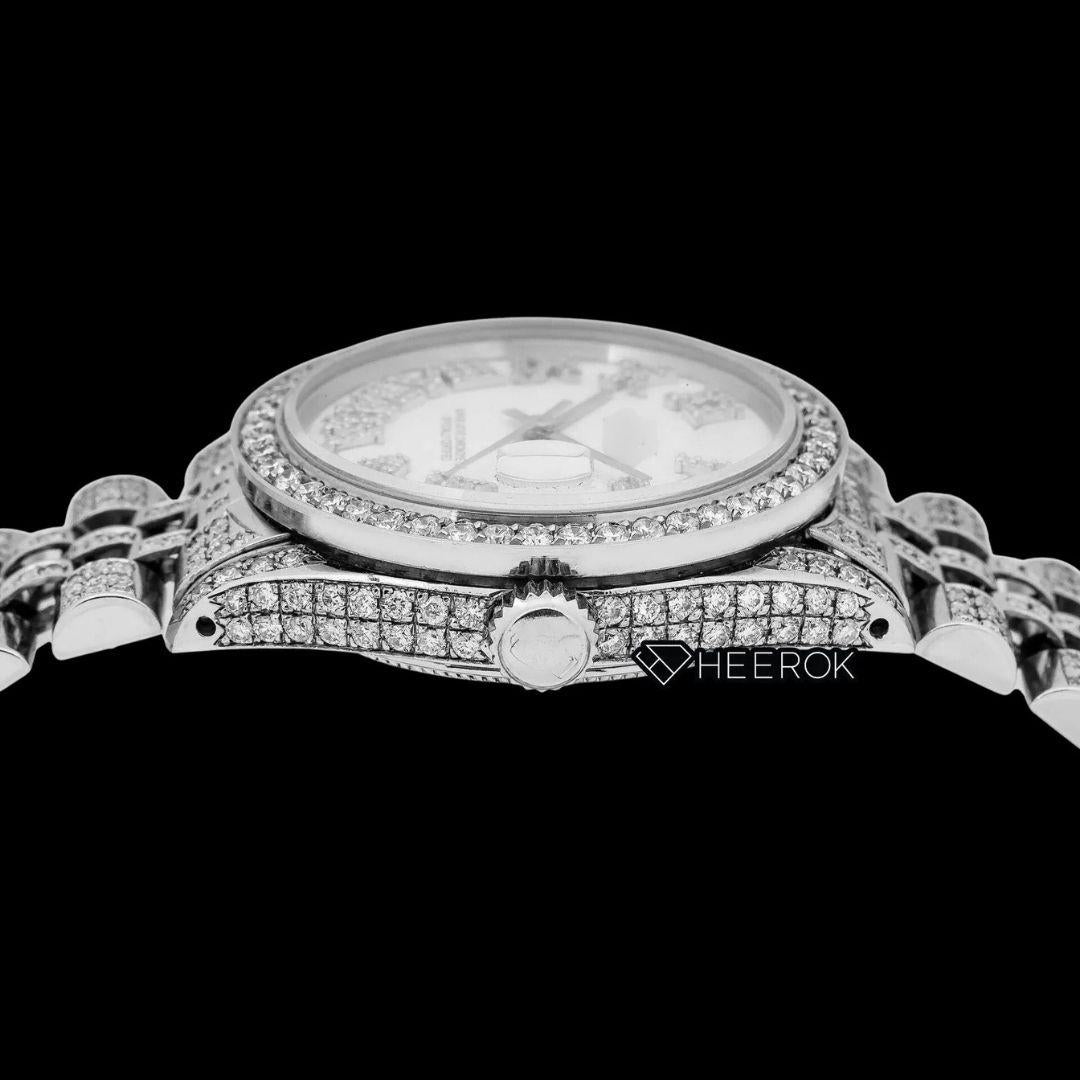 Rolex Datejust Roman Diamond Numerals Dial Diamond Bezel Fully Iced Moissanite Diamond Jubilee Bracelet For Women