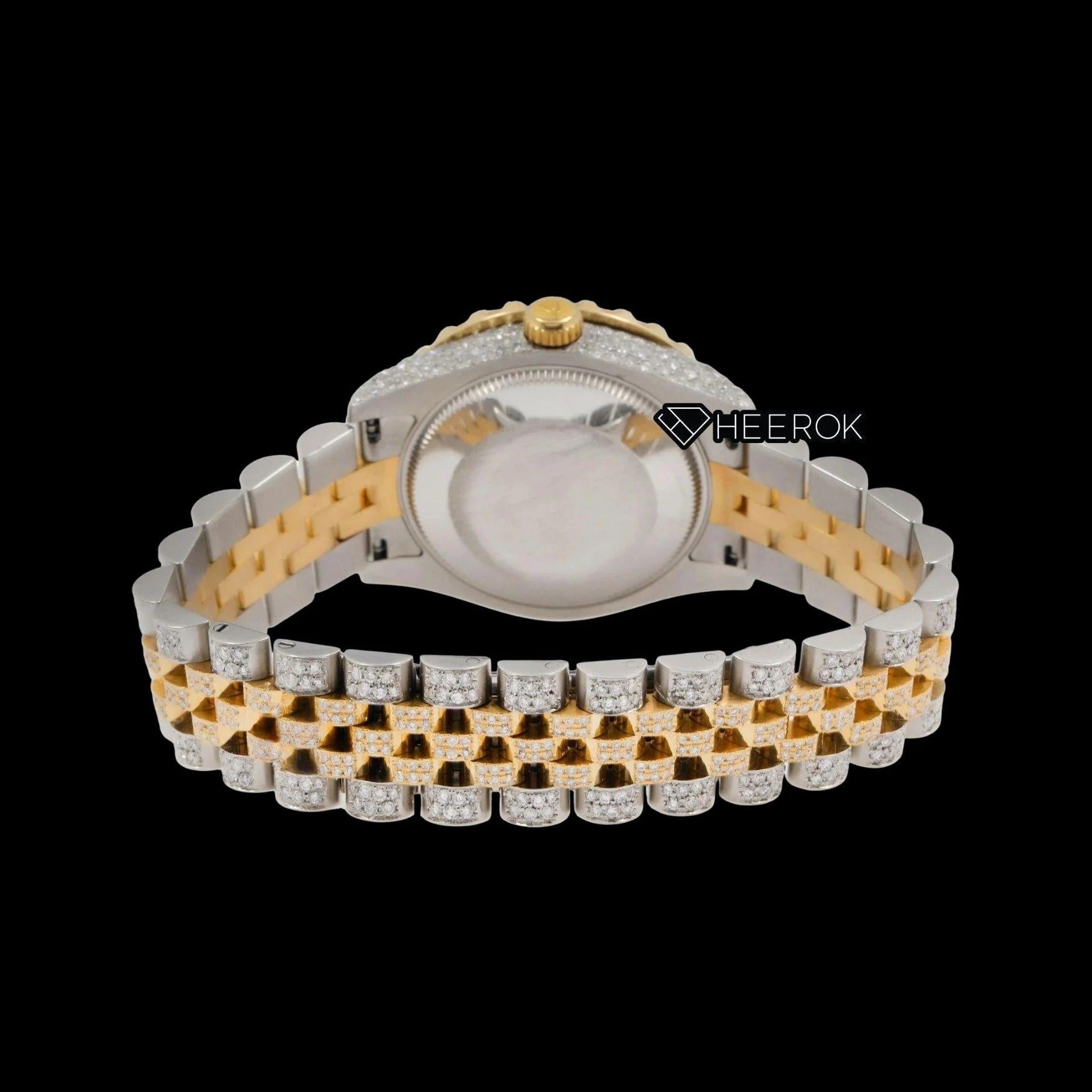 Rolex Datejust Yellow Dial Diamond Markers Diamond Bezel Two Tone Yellow Gold Iced Out Moissanite Diamond Jubilee Bracelet For Women