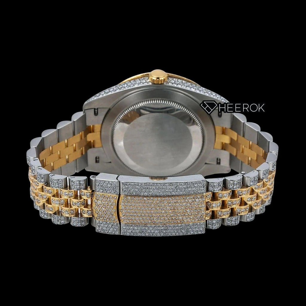 Rolex Datejust Yellow Dial Rainbow Arabic Numerals Diamond Bezel Two Tone Yellow Gold Fully Iced Out Moissanite Diamond Jubilee Bracelet