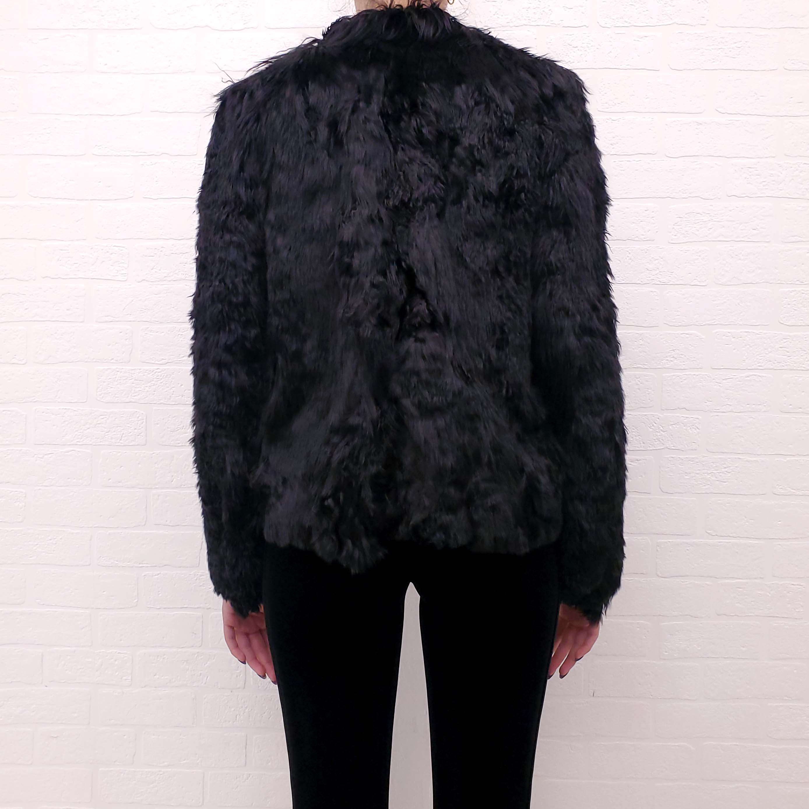 SAINT LAURENT ALPACA FUR JACKET WITH SILVER CHAIN DETAIL - SIZE 40 (OVERSIZED)