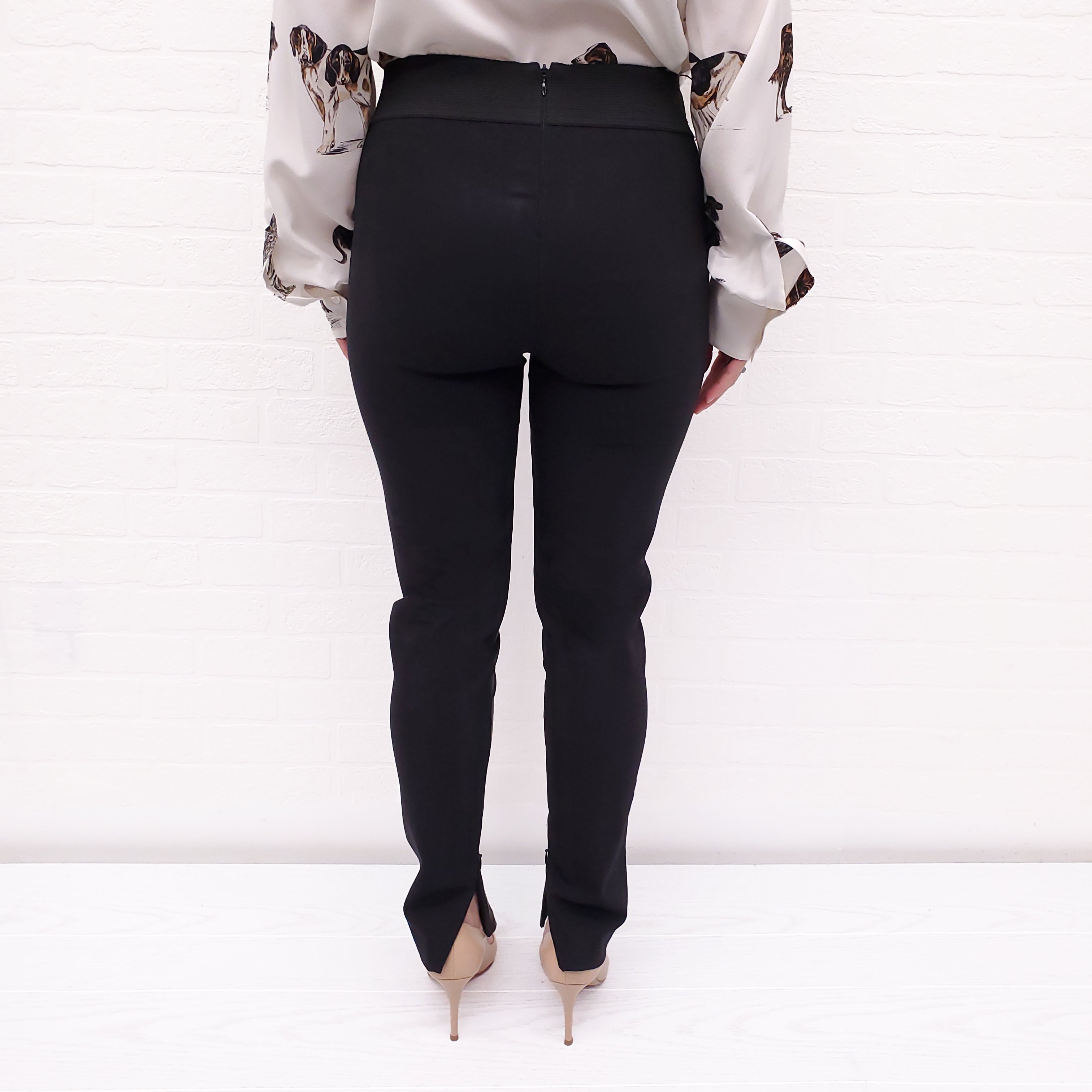 STELLA MCCARTNEY BLACK FAUX LEATHER FRONT LEGGINGS WITH ZIPPER - SIZE 40