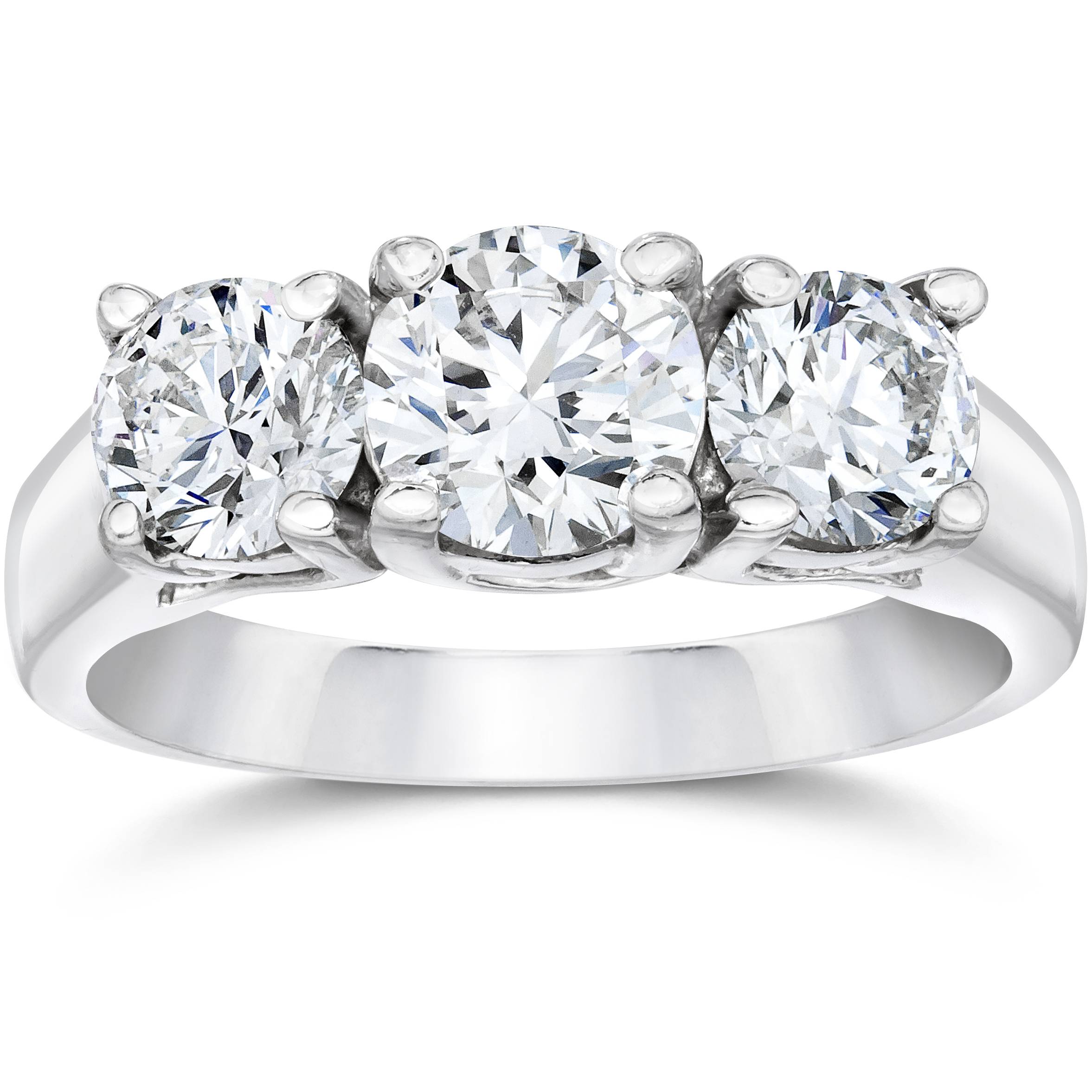 1 3/8ct Three Stone Diamond Ring 14K White Gold Size Selectable