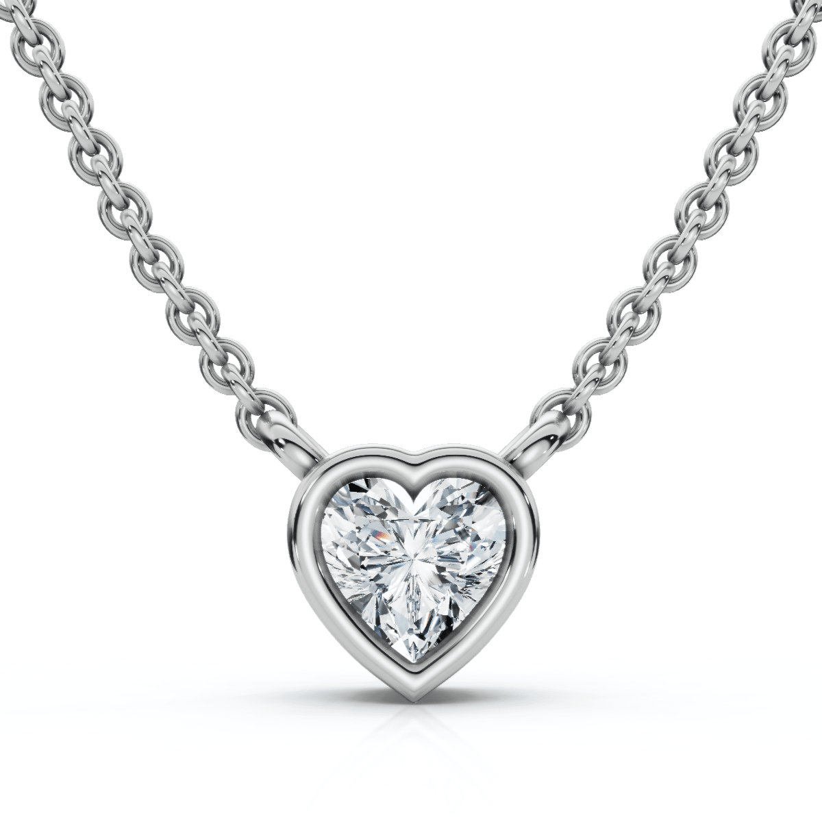 3/8 - 3 Ct Heart Shape Diamond Bezel Pendant 14k Gold Necklace Lab Grown