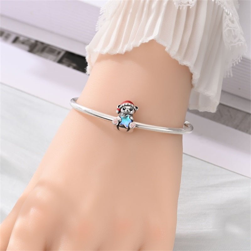Christmas Teddy Bear with Blue Star Charm