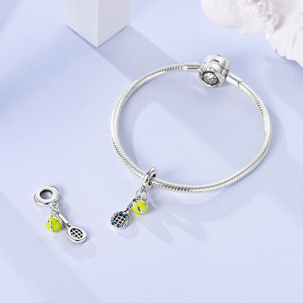 Colorful Tennis Racket & Ball Dangle Charm