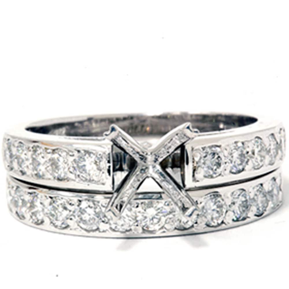 7/8ct Diamond Semi Mount Ring Set 14K White Gold Size: 6