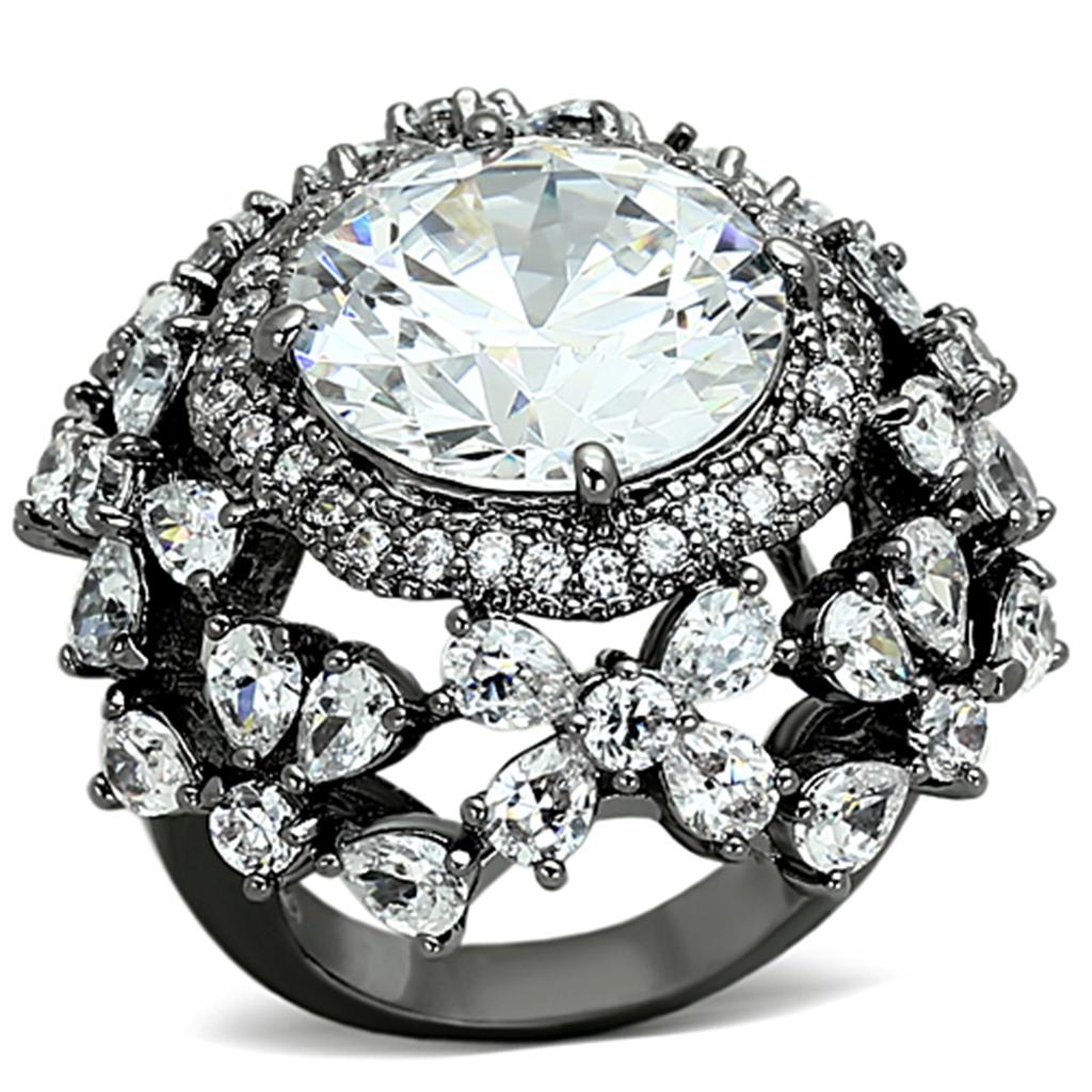 Ruthenium Brass Ring with AAA Grade CZ in Clear